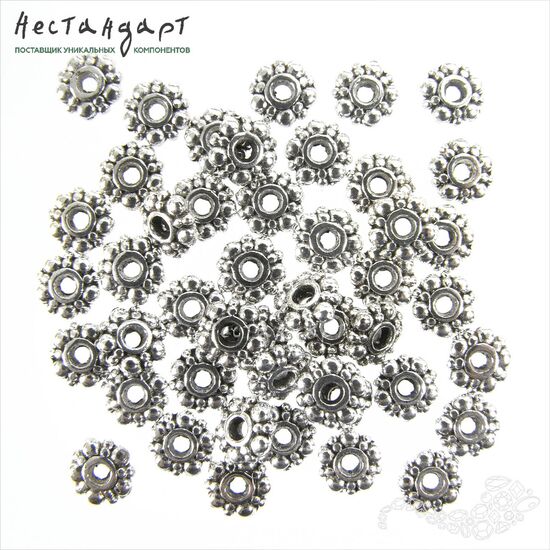 Бусина рондель Bali Daisy Silver 6 мм (уп.20 шт.), изображение 2