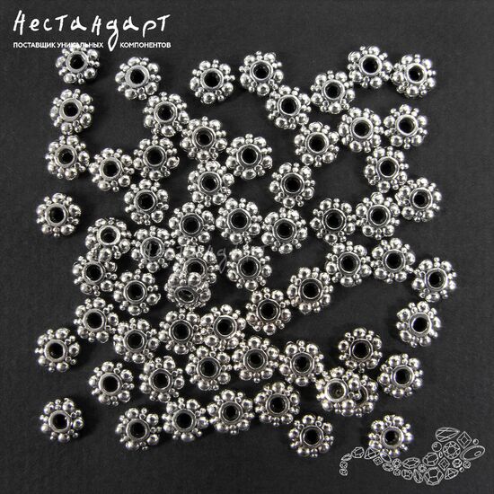 Бусина рондель Bali Daisy Silver 6 мм (уп.20 шт.), изображение 3