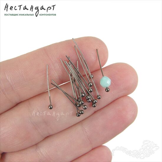 Пин с шариком Gunmetal (30 шт.) (25x0,5 мм), Размер: 25x0,5 мм, изображение 2