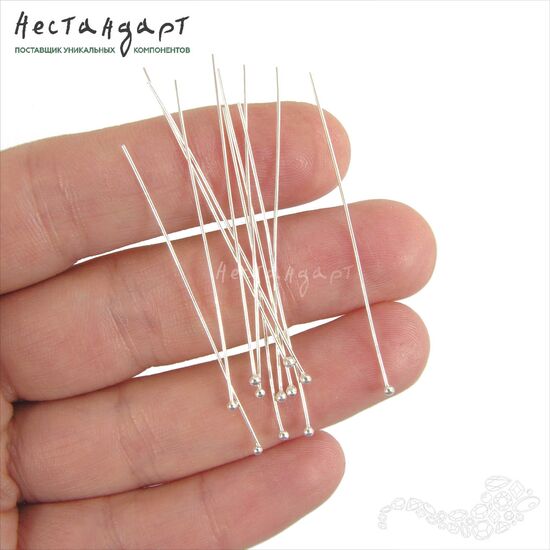 Пин с шариком Sterling Silver 45х0,5 мм, изображение 2