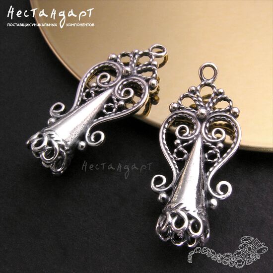 Концевик со штифтом Byzantine Filigree Silver Plated 27х12 мм, изображение 2