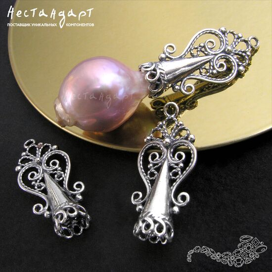 Концевик со штифтом Byzantine Filigree Silver Plated 27х12 мм, изображение 4
