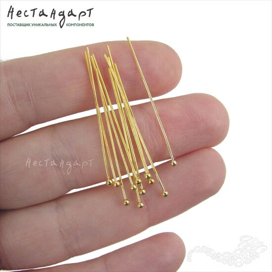 Пин с шариком South Korea Gold Tone (30 шт) (20x0,6 мм), Размер: 20x0,6 мм, изображение 2