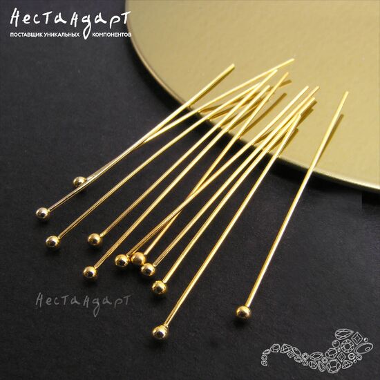 Пин с шариком South Korea Gold Tone (30 шт) (20x0,6 мм), Размер: 20x0,6 мм, изображение 3