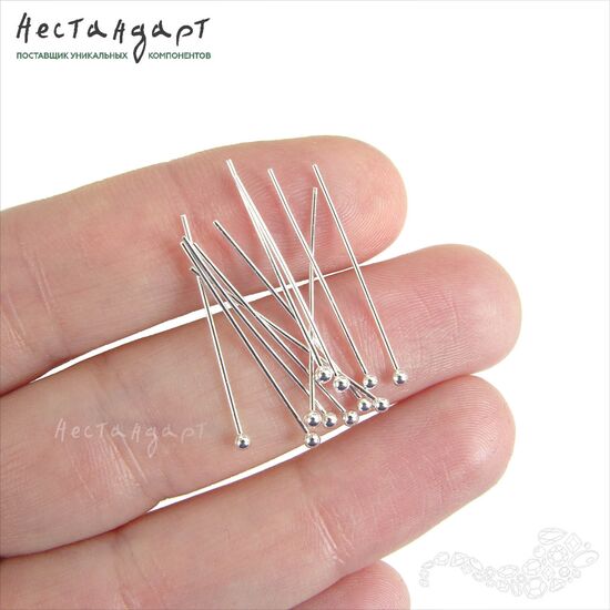 Пин с шариком Silver Tone (30 шт.) (50x0,5 мм), Размер: 50x0,5 мм, изображение 2