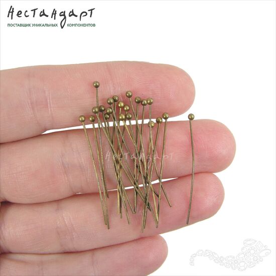 Пин с шариком Patina Bronze 30х0,45 мм (уп. 30 шт.), изображение 2