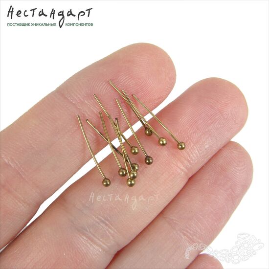 Пин с шариком Antique Bronze 17х0,4 мм (уп. 30 шт.), изображение 2