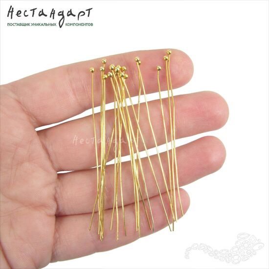 Пин с шариком Gold Tone 60х0,5 мм ( уп. 30 шт.), изображение 2