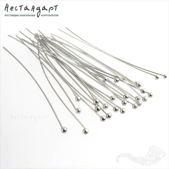 Пин с шариком Rhodium Tone 50х0,5 мм (уп.30 шт)