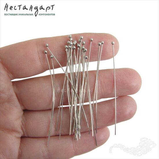 Пин с шариком Rhodium Tone 50х0,5 мм (уп.30 шт), изображение 2