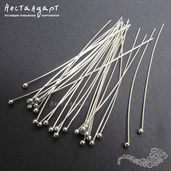 Пин с шариком Rhodium Tone 50х0,5 мм (уп.30 шт), изображение 3