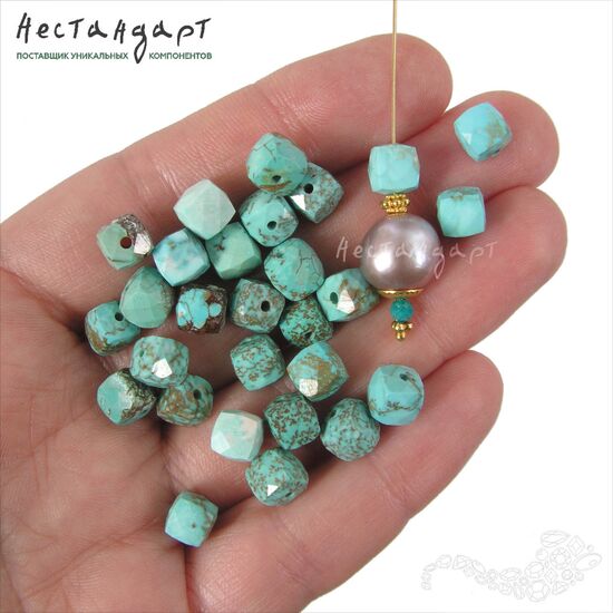 Бирюза натуральная стабилизированная Hubei Cube 6-7 мм, изображение 2