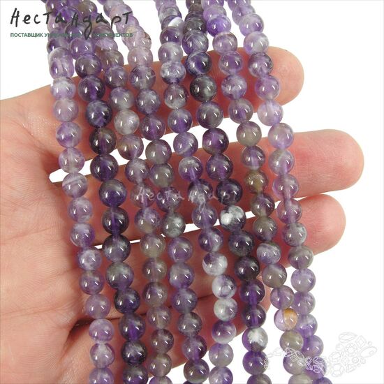Аметист натуральный гладкий 5,5-6 мм (нить 20 см), изображение 2