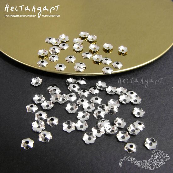 Чашечки для бусин Rhodium Blossom 4 мм (уп. 40 шт.), изображение 2