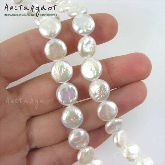 Жемчуг натуральный Baroque Coin White 10-11 мм, изображение 3