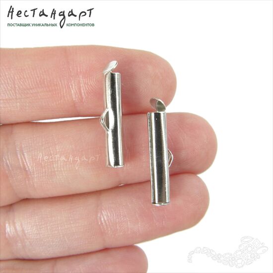 Концевик-слайдер для серег и браслетов Steel Rhodium Tone (пара) (20х4 мм), Размер: 20х4 мм, изображение 2