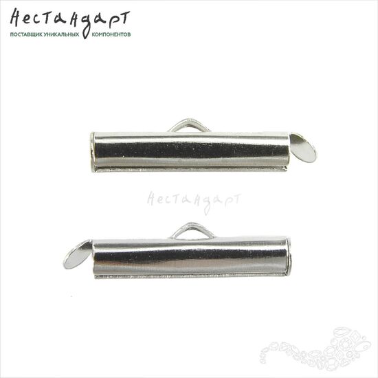 Концевик-слайдер для серег и браслетов Steel Rhodium Tone (пара) (20х4 мм), Размер: 20х4 мм, изображение 3