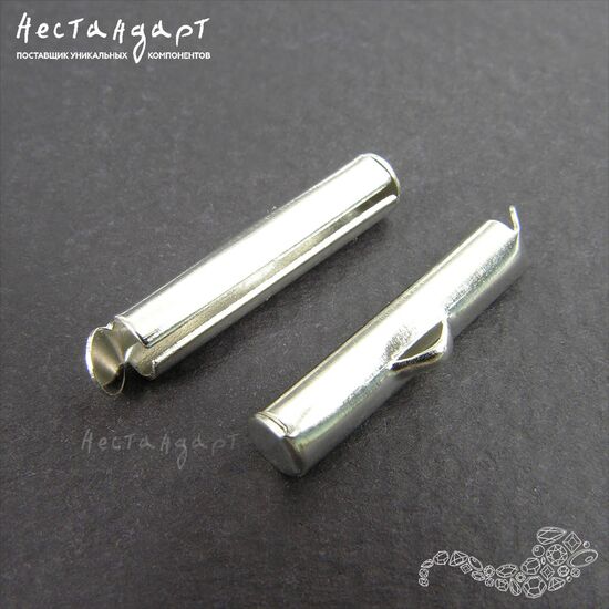 Концевик-слайдер для серег и браслетов Steel Rhodium Tone (пара) (20х4 мм), Размер: 20х4 мм, изображение 4