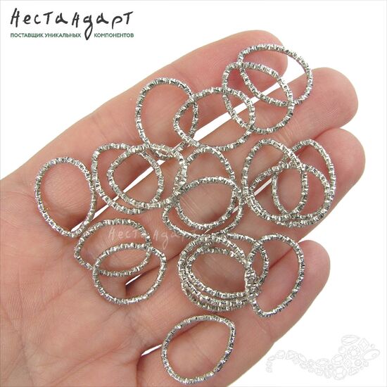 Кольцо текстурированное разъемное Drop (14х18 мм) (10 шт.) (Rhodium), Цвет: Rhodium, изображение 2
