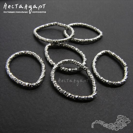 Кольцо текстурированное разъемное Drop (14х18 мм) (10 шт.) (Rhodium), Цвет: Rhodium, изображение 3