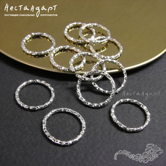 Кольцо текстурированное разъемное Steel Rhodium Tone (10 шт.) (12 мм), Размер: 12 мм