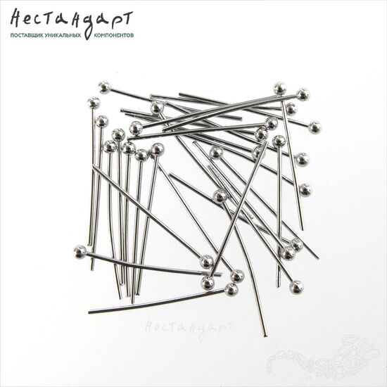 Пины с шариком South Korea Rhodium Plated (30 шт) (20x0,6 мм), Размер: 20x0,6 мм, изображение 4