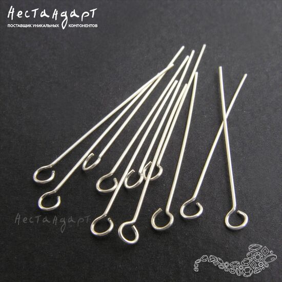 Пин с петлей Sterling Silver 30х0,5 мм (уп. 10 шт.)