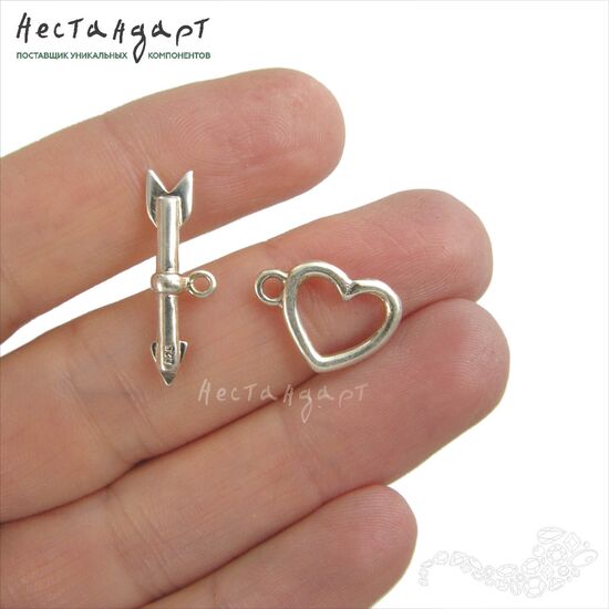 Замок-тогл Heart Sterling Silver 11х15,5 мм, изображение 2