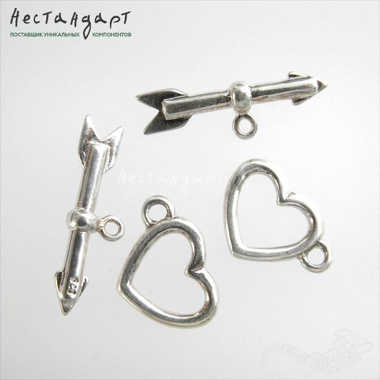 Замок-тогл Heart Sterling Silver 11х15,5 мм, изображение 4