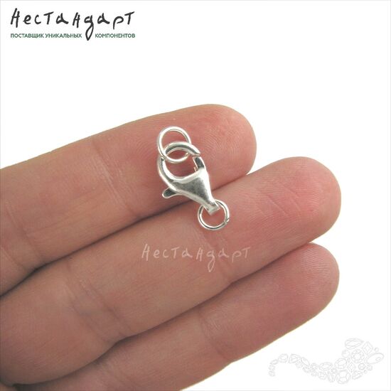 Замок-карабин Sterling Silver c кольцами (13х7 мм), Размер: 13х7 мм, изображение 2