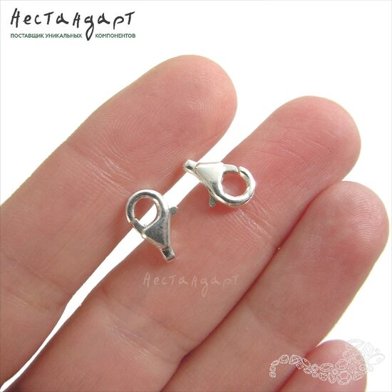 Замок-карабин Sterling Silver (11x6 мм), Размер: 11x6 мм, изображение 2