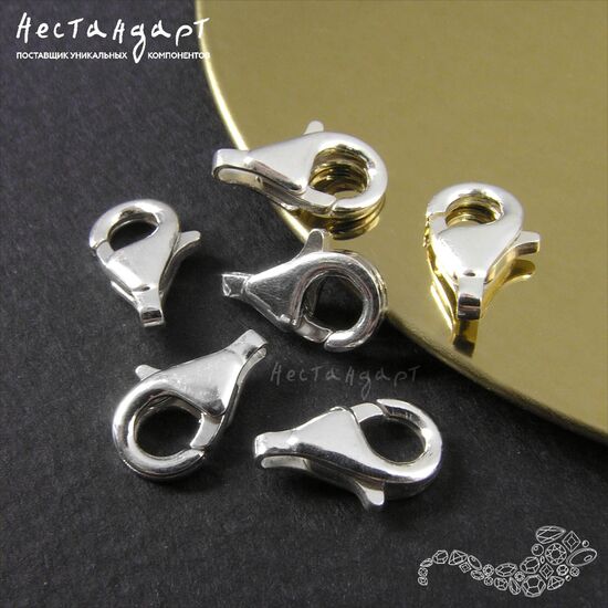 Замок-карабин Sterling Silver (11x6 мм), Размер: 11x6 мм, изображение 3