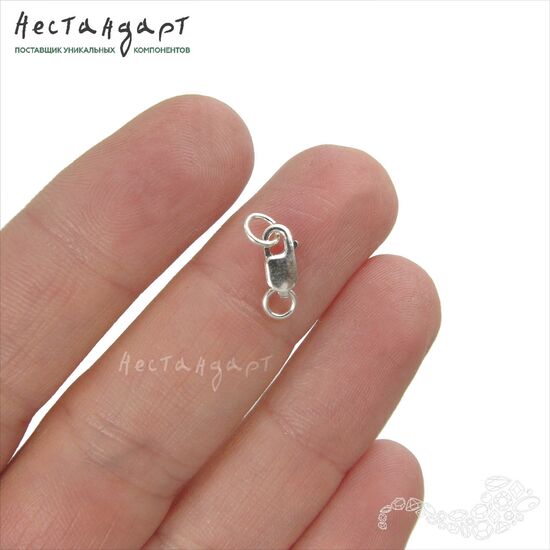 Замок-лобстер Sterling Silver с кольцами (10x3,8 мм), Размер: 10x3,8 мм, изображение 2