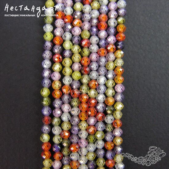 Фианит с огранкой Multicolor (3 мм, нить 37 см), Размер: 3 мм, Длина: нить 37 см, изображение 3