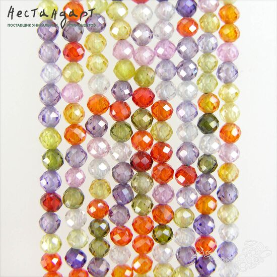 Фианит с огранкой Multicolor (3 мм, нить 37 см), Размер: 3 мм, Длина: нить 37 см, изображение 4