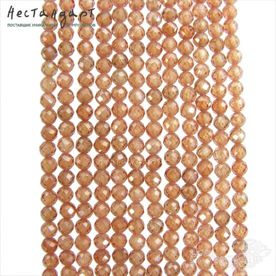 Фианит с огранкой Golden Topaz (3 мм, нить 37 см), Размер: 3 мм, Длина: нить 37 см, изображение 4