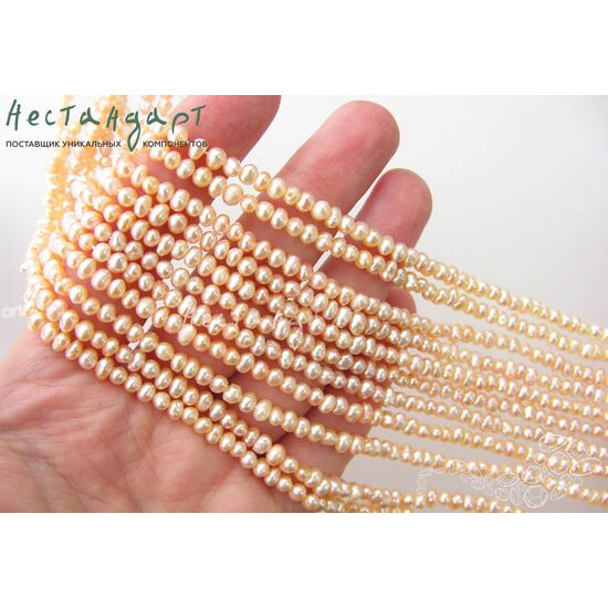 Жемчуг натуральный Baroque розовый 4,5 мм (нить 17 см), изображение 2