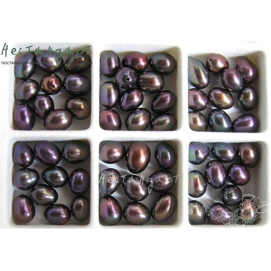 Жемчуг натуральный полусверленный Pear Black Peacock 8,5-10 мм, изображение 3