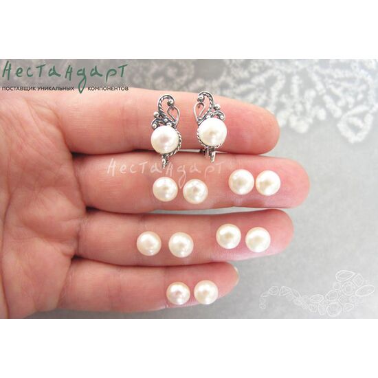 Жемчуг натуральный полусверленный Creamy White 7-7,5 мм (пара), изображение 3