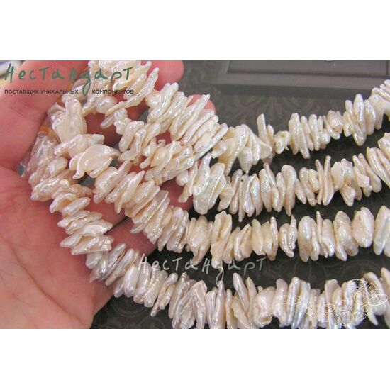 Жемчуг натуральный Keshi молочный 17х9 мм (нить 5 см), изображение 2