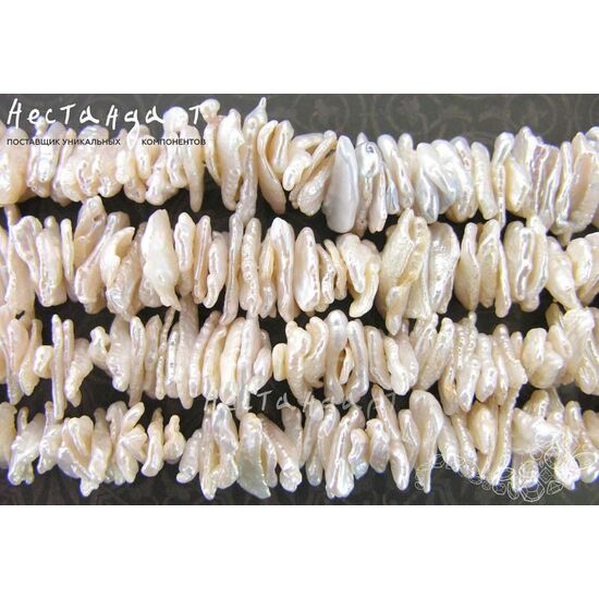 Жемчуг натуральный Keshi молочный 17х9 мм (нить 5 см), изображение 4