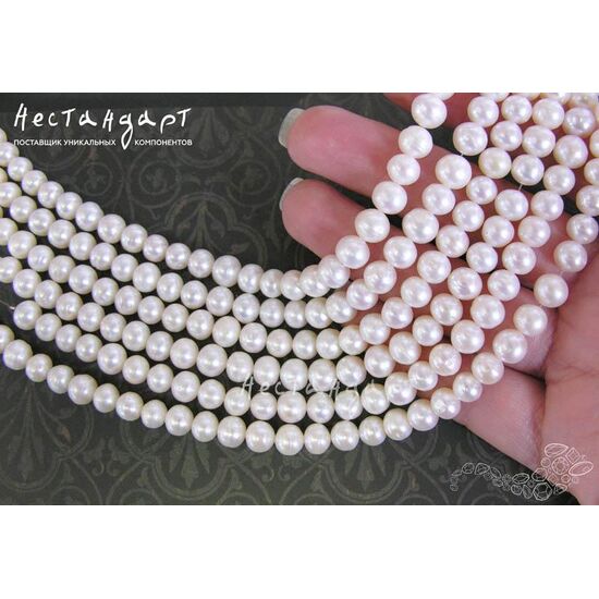 Жемчуг натуральный белый 7-7,5 мм (нить 10 см), изображение 3
