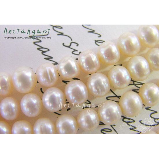 Жемчуг натуральный белый 7-7,5 мм (нить 10 см), изображение 4