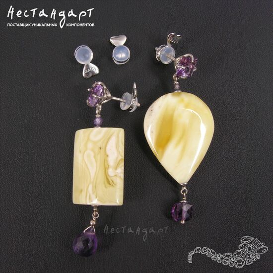 Заглушки комбинированные с поддержкой Love Rhodium Plated (пара), изображение 2