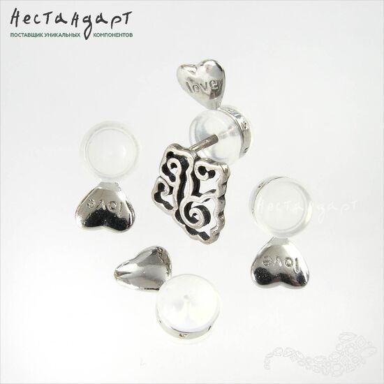 Заглушки комбинированные с поддержкой Love Rhodium Plated (пара), изображение 3