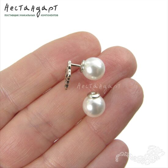 Стопперы-заглушки для пусет Rhodium Pearl 8 мм (пара), изображение 2