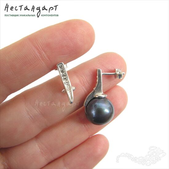 Основы для пусет со штифтом Finesse Rhodium Plated 16х3 мм (пара), изображение 2