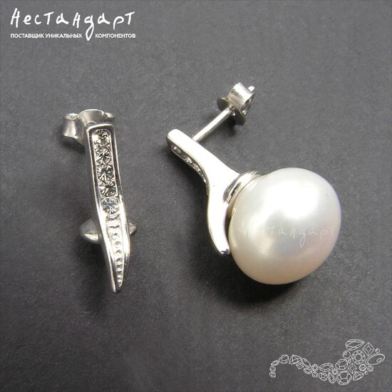 Основы для пусет со штифтом Finesse Rhodium Plated 16х3 мм (пара), изображение 3