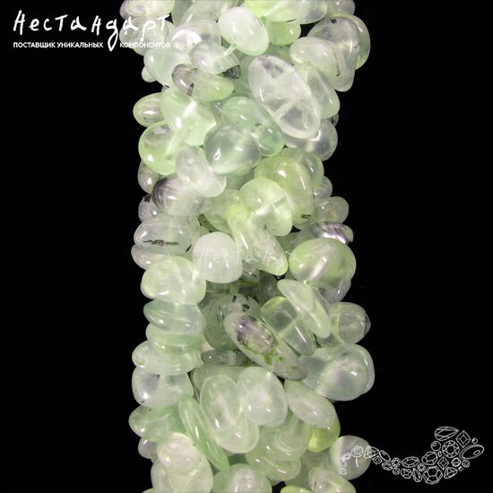 Пренит натуральный галтованный рондель Beach Pebbles 8-15 мм (нить 20 см)