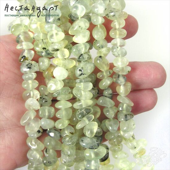 Пренит натуральный галтованный рондель Beach Pebbles 8-15 мм (нить 20 см), изображение 2